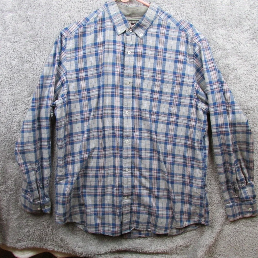 Banana Republic Flannel Shirt Mens XL Blue Gray Plaid Luxe Slim‎ Fit Button Down